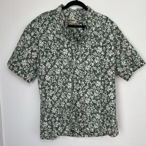 Cooke Street (L) 100% Cotton Faded Green Floral Hawaiian Honolulu Polo Shirt